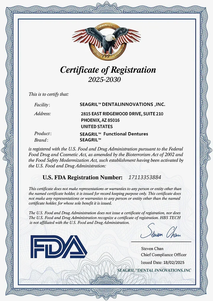 SEAGRIL™ Custom-Fit Full Functional DenturesMake you more confident-Made in the USA & FDA-Certified