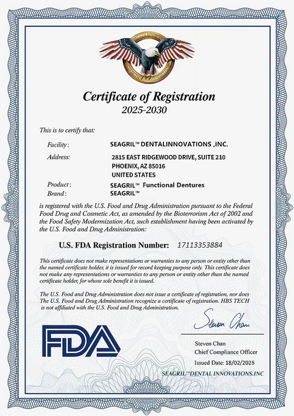 SEAGRIL™ Custom-Fit Full Functional DenturesMake you more confident-Made in the USA & FDA-Certified